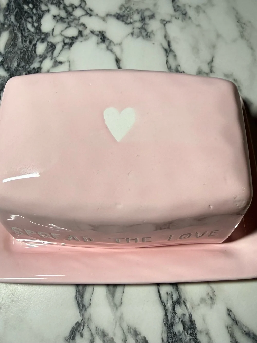 Harvest Green Studio Pink Ceramic Butter Dish Spread The Love Heart Stoneware